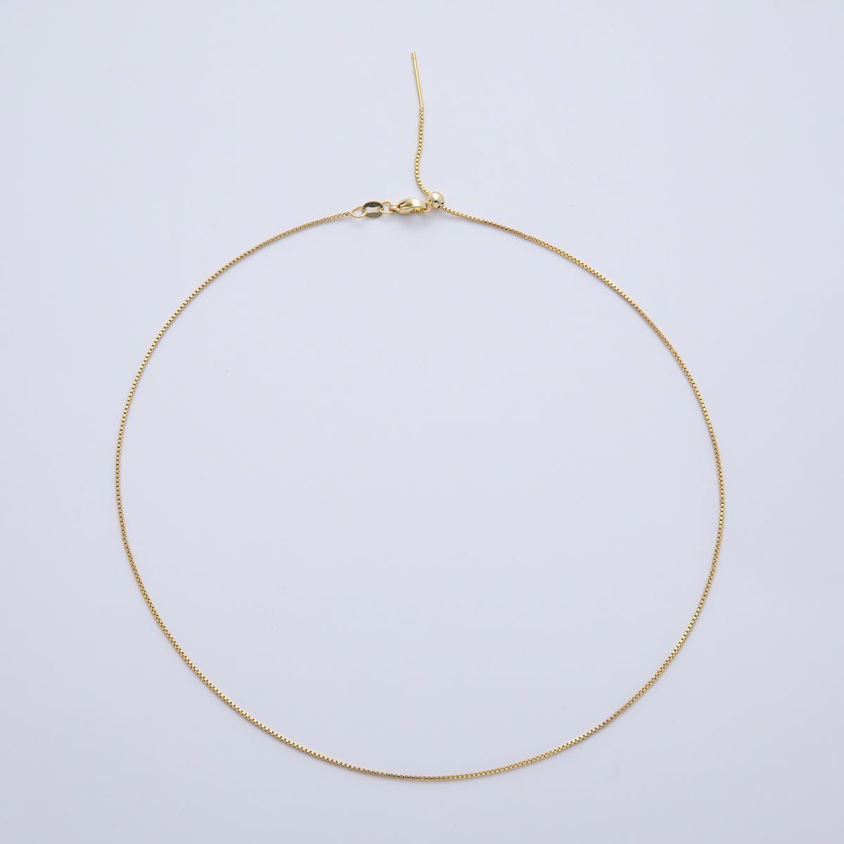 16K Gold Filled 1mm Minimalist Box Chain 19 Inch Slider Needle Adjustable Necklace | WA-04212