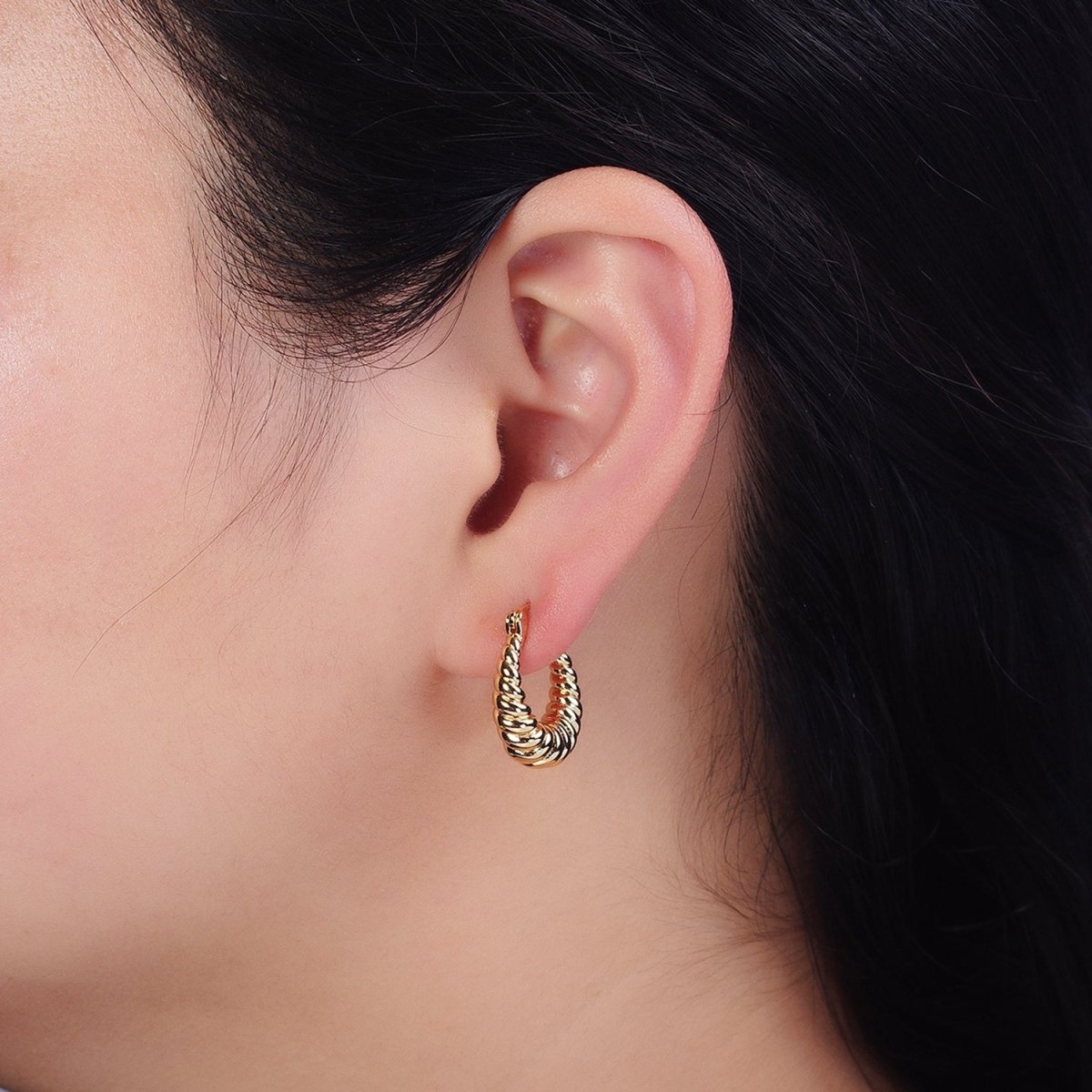 16K Gold Filled 20mm Croissant Twisted Chunky French Lock Latch Earrings in Gold & Silver | AD1195 AD1196