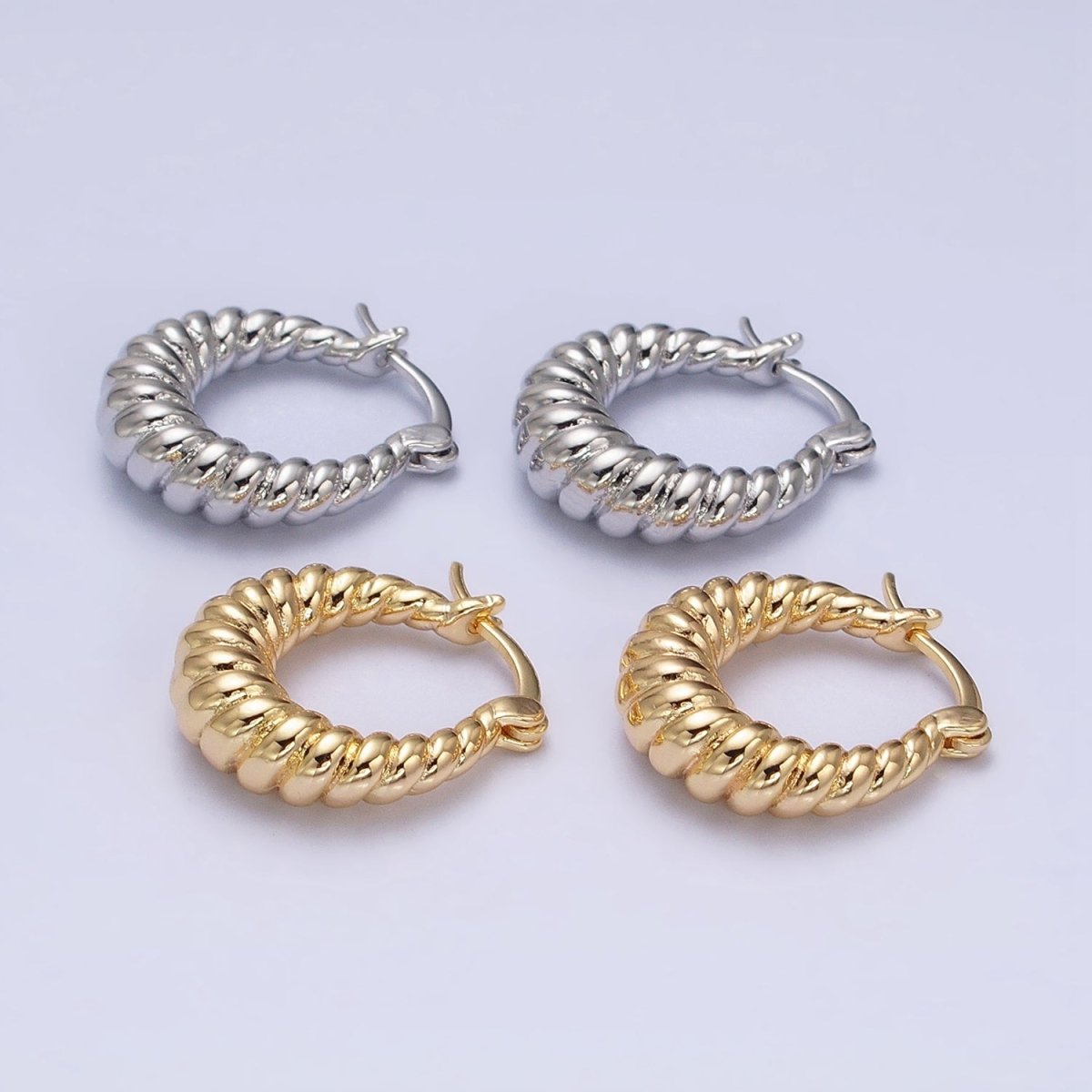 16K Gold Filled 20mm Croissant Twisted Chunky French Lock Latch Earrings in Gold & Silver | AD1195 AD1196