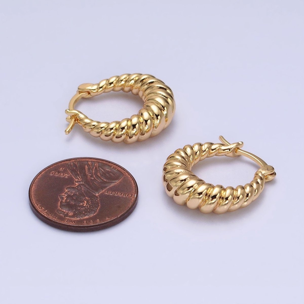 16K Gold Filled 20mm Croissant Twisted Chunky French Lock Latch Earrings in Gold & Silver | AD1195 AD1196