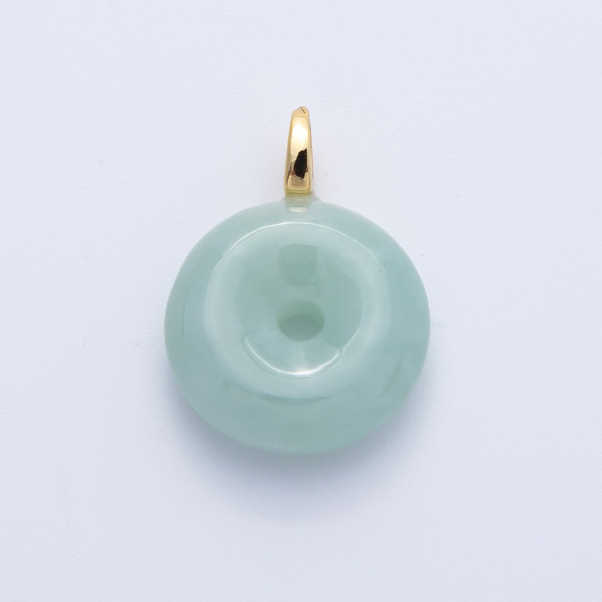 16K Gold Filled 20mm Green Jade Donut Natural Gemstone Pendant | Charms-00259