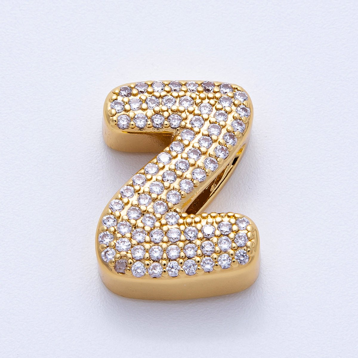 16K Gold Filled 21mm Chubby Micro Paved CZ Initial Letter A-Z Alphabet Personalized Bead for Cord Jewelry | Beads-00167 - Beads-00192