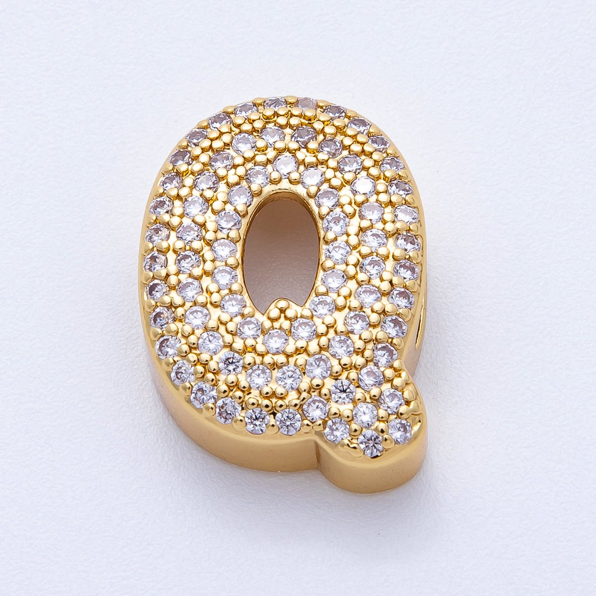 16K Gold Filled 21mm Chubby Micro Paved CZ Initial Letter A-Z Alphabet Personalized Bead for Cord Jewelry | Beads-00167 - Beads-00192