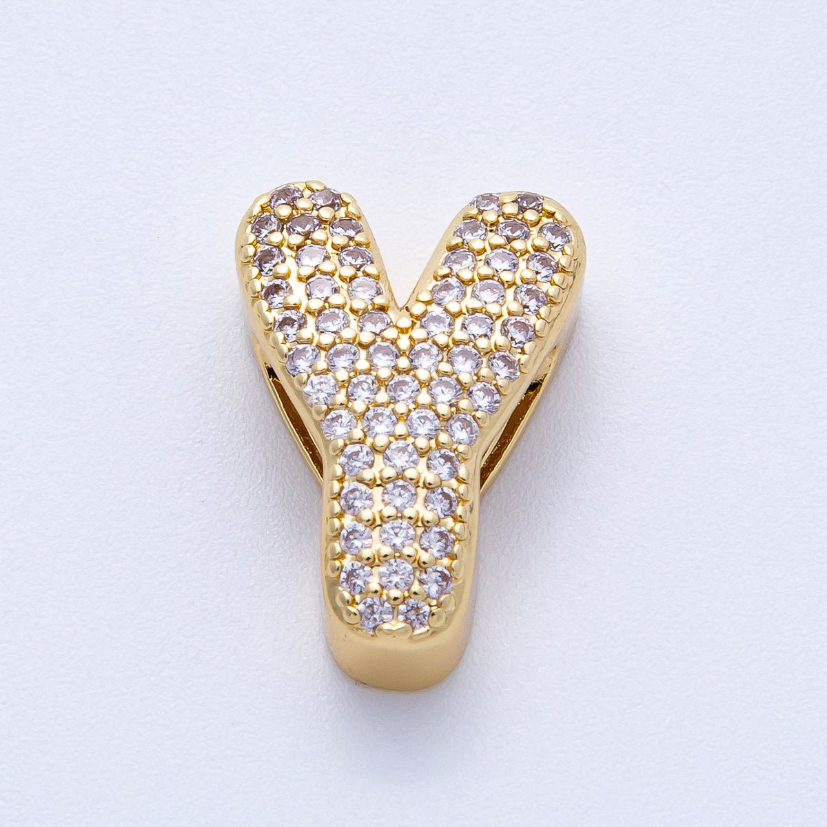 16K Gold Filled 21mm Chubby Micro Paved CZ Initial Letter A-Z Alphabet Personalized Bead for Cord Jewelry | Beads-00167 - Beads-00192