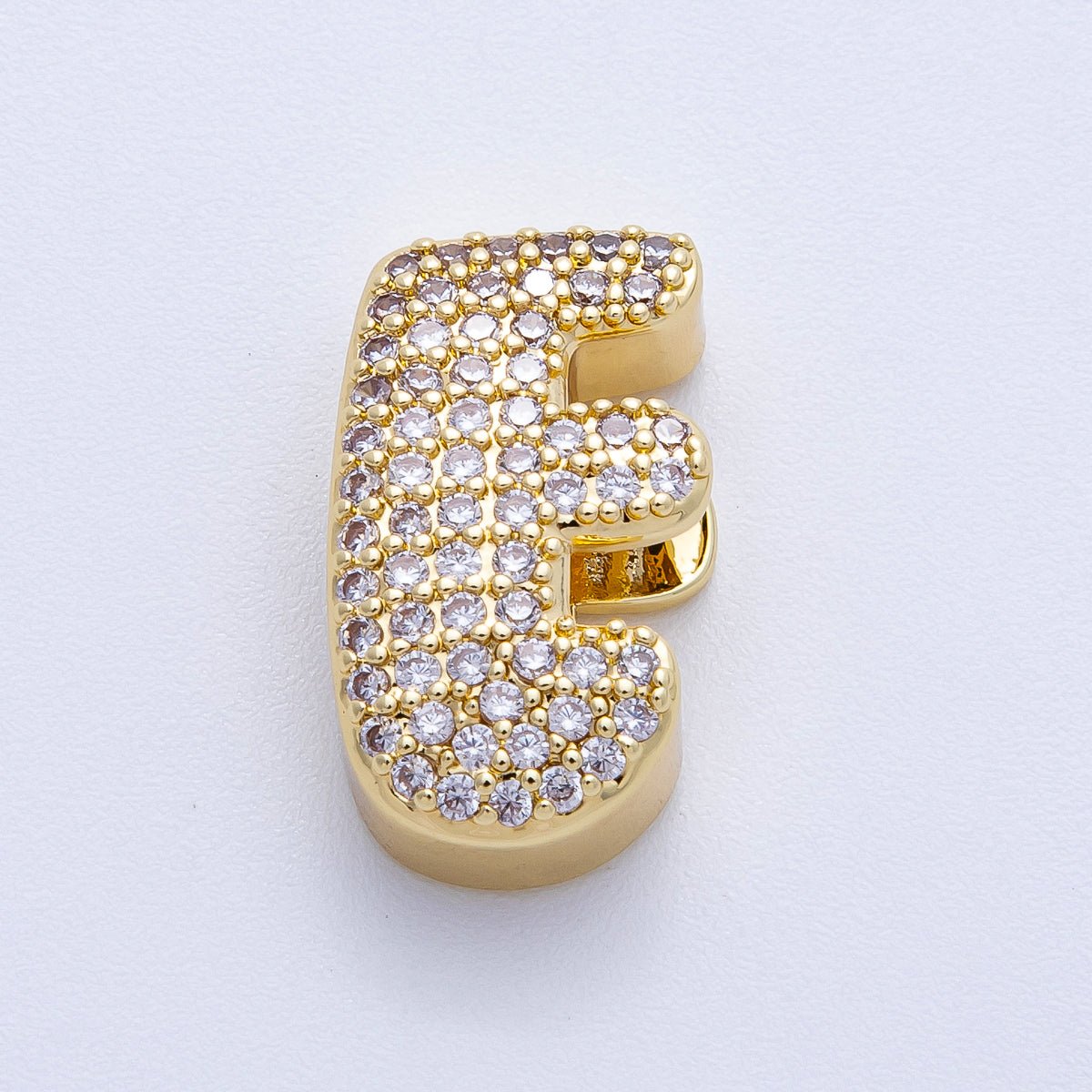 16K Gold Filled 21mm Chubby Micro Paved CZ Initial Letter A-Z Alphabet Personalized Bead for Cord Jewelry | Beads-00167 - Beads-00192