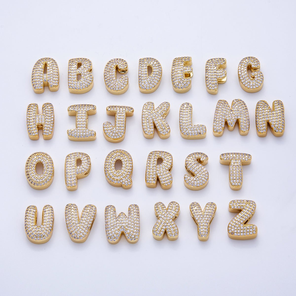16K Gold Filled 21mm Chubby Micro Paved CZ Initial Letter A-Z Alphabet Personalized Bead for Cord Jewelry | Beads-00167 - Beads-00192