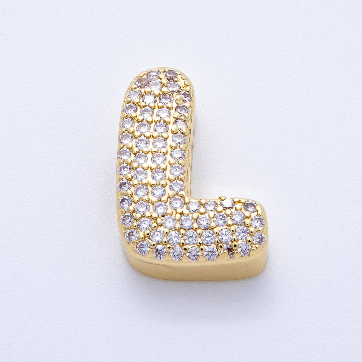 16K Gold Filled 21mm Chubby Micro Paved CZ Initial Letter A-Z Alphabet Personalized Bead for Cord Jewelry | Beads-00167 - Beads-00192