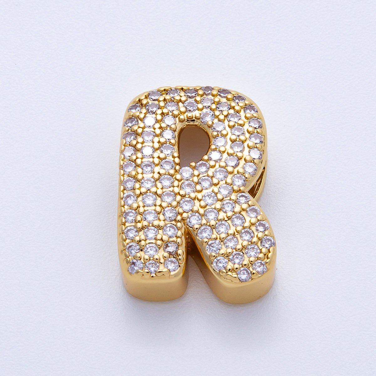 16K Gold Filled 21mm Chubby Micro Paved CZ Initial Letter A-Z Alphabet Personalized Bead for Cord Jewelry | Beads-00167 - Beads-00192