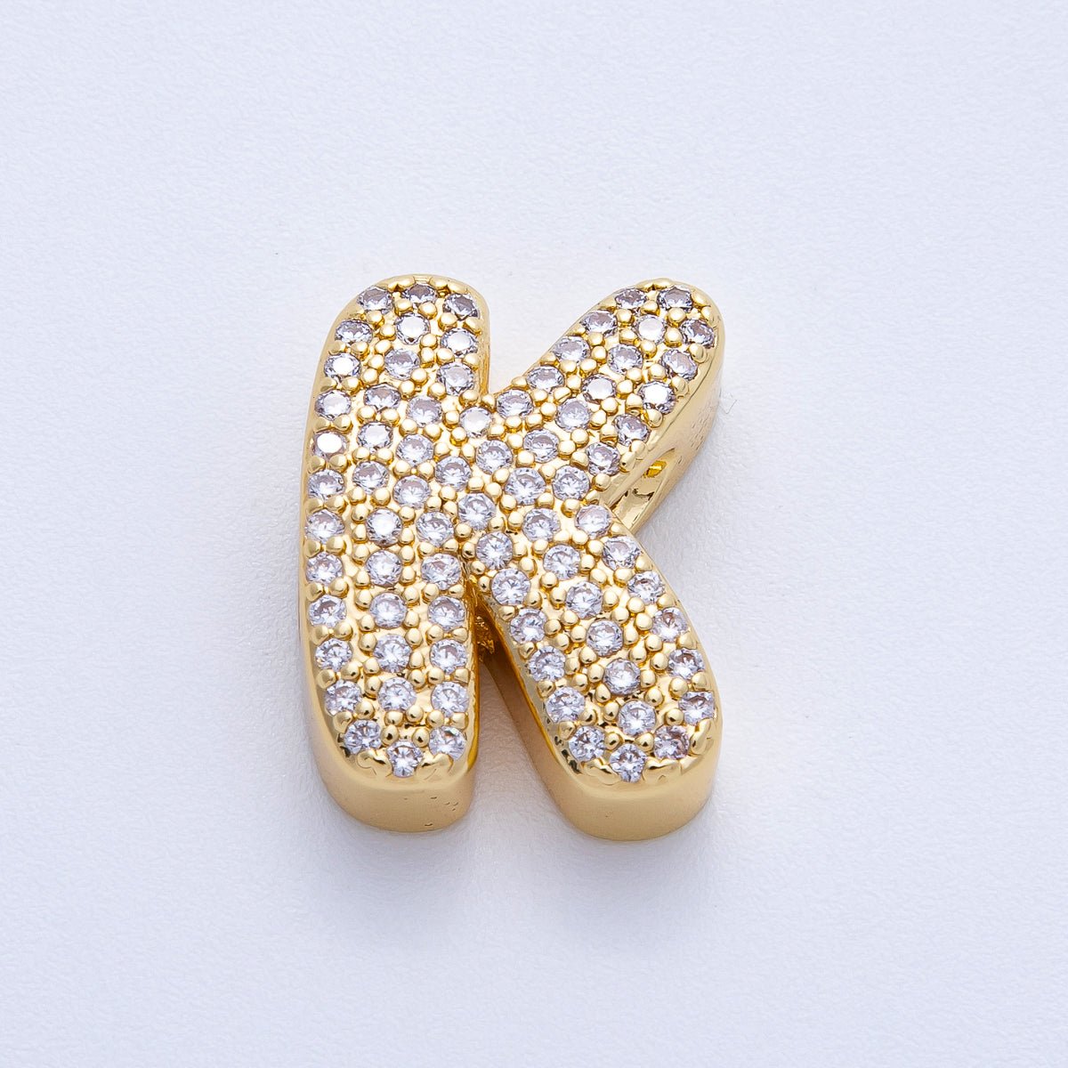 16K Gold Filled 21mm Chubby Micro Paved CZ Initial Letter A-Z Alphabet Personalized Bead for Cord Jewelry | Beads-00167 - Beads-00192