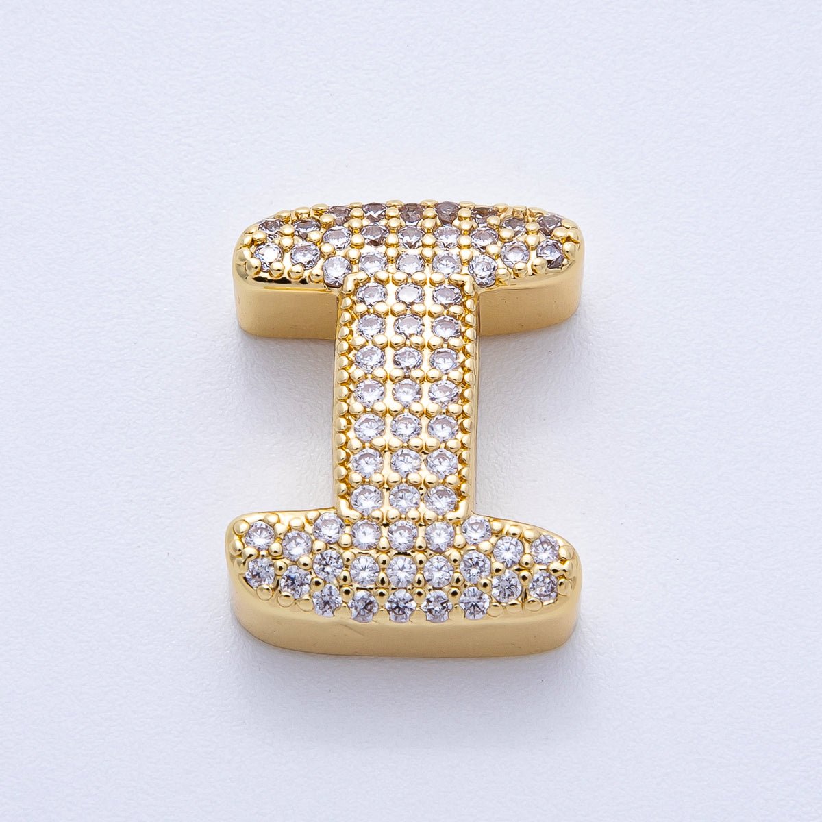 16K Gold Filled 21mm Chubby Micro Paved CZ Initial Letter A-Z Alphabet Personalized Bead for Cord Jewelry | Beads-00167 - Beads-00192