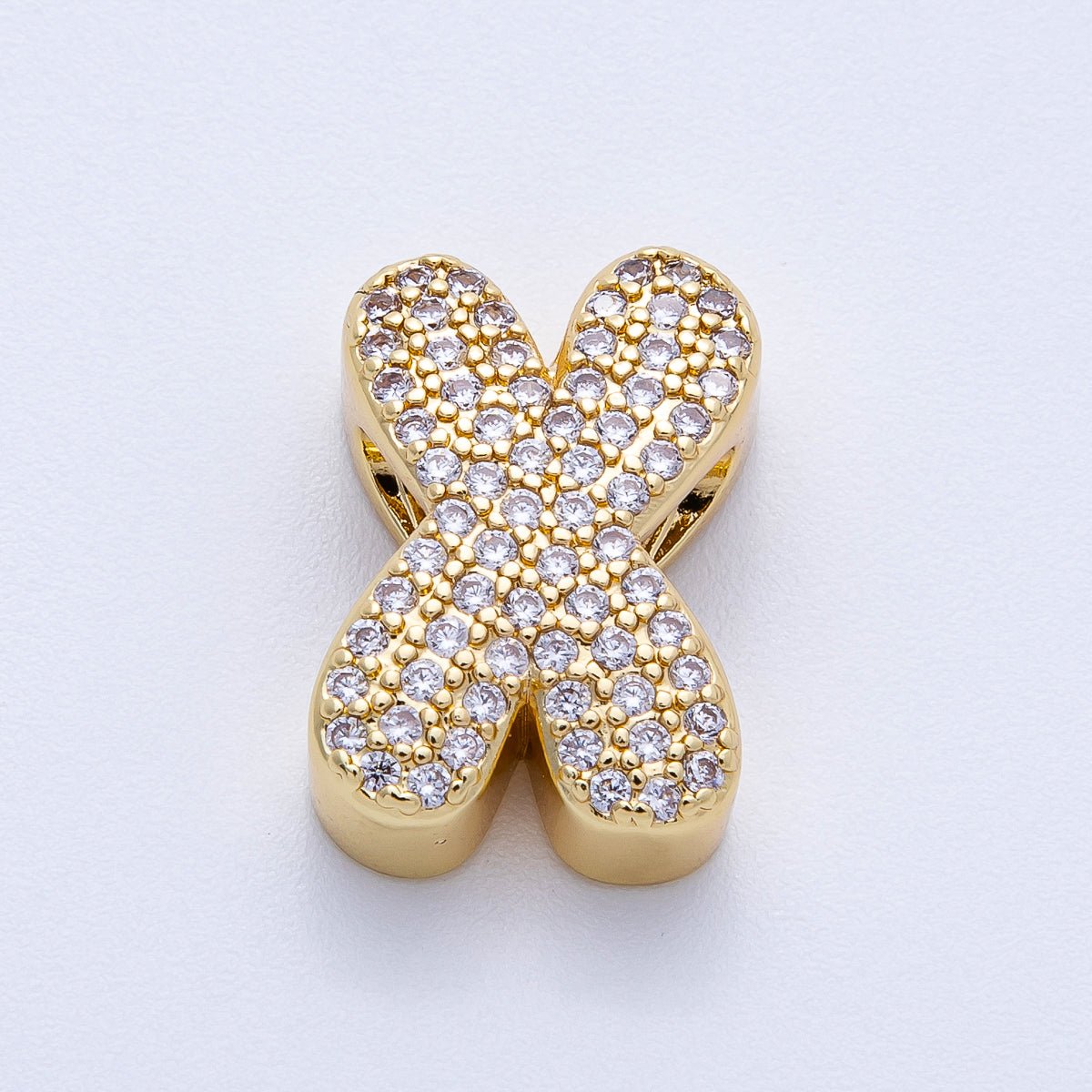 16K Gold Filled 21mm Chubby Micro Paved CZ Initial Letter A-Z Alphabet Personalized Bead for Cord Jewelry | Beads-00167 - Beads-00192