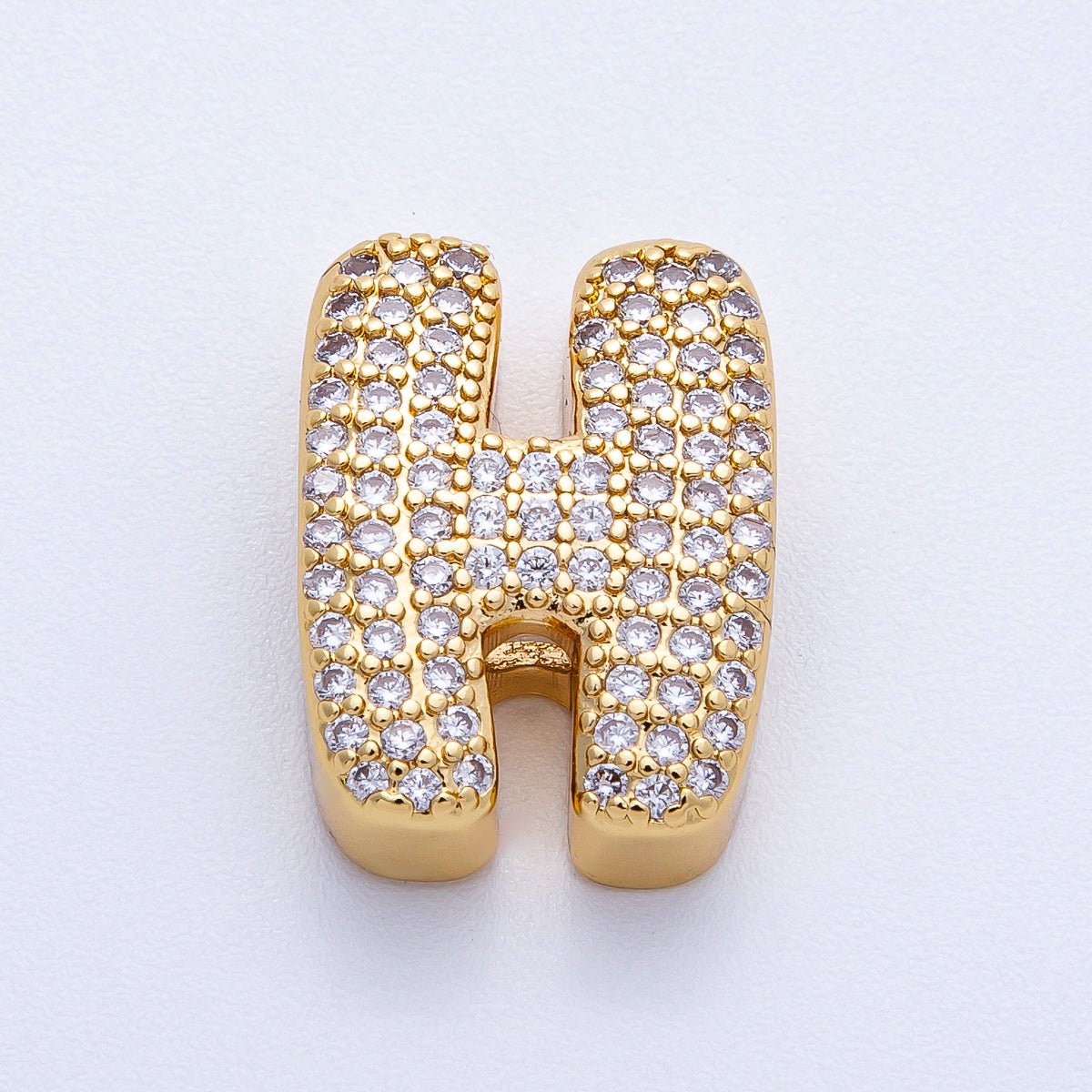 16K Gold Filled 21mm Chubby Micro Paved CZ Initial Letter A-Z Alphabet Personalized Bead for Cord Jewelry | Beads-00167 - Beads-00192