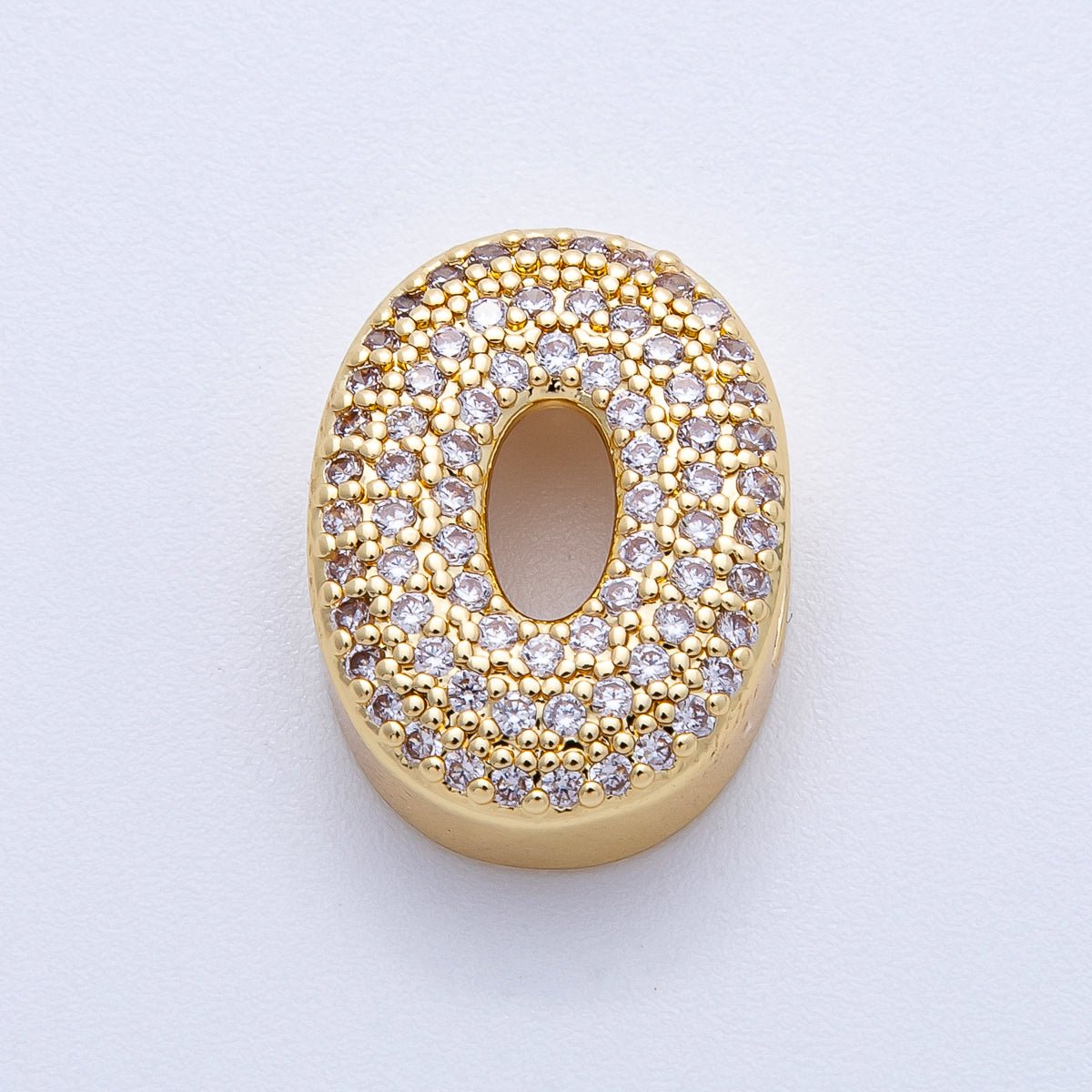 16K Gold Filled 21mm Chubby Micro Paved CZ Initial Letter A-Z Alphabet Personalized Bead for Cord Jewelry | Beads-00167 - Beads-00192