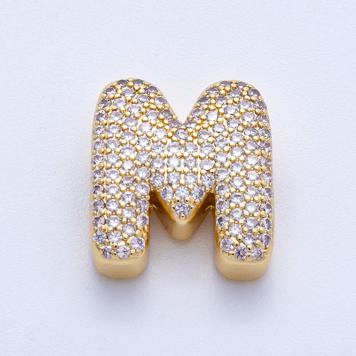 16K Gold Filled 21mm Chubby Micro Paved CZ Initial Letter A-Z Alphabet Personalized Bead for Cord Jewelry | Beads-00167 - Beads-00192