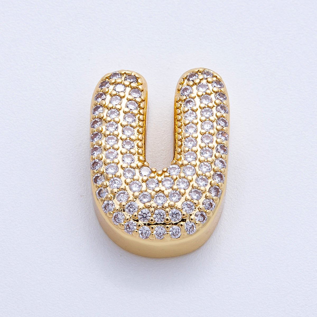 16K Gold Filled 21mm Chubby Micro Paved CZ Initial Letter A-Z Alphabet Personalized Bead for Cord Jewelry | Beads-00167 - Beads-00192