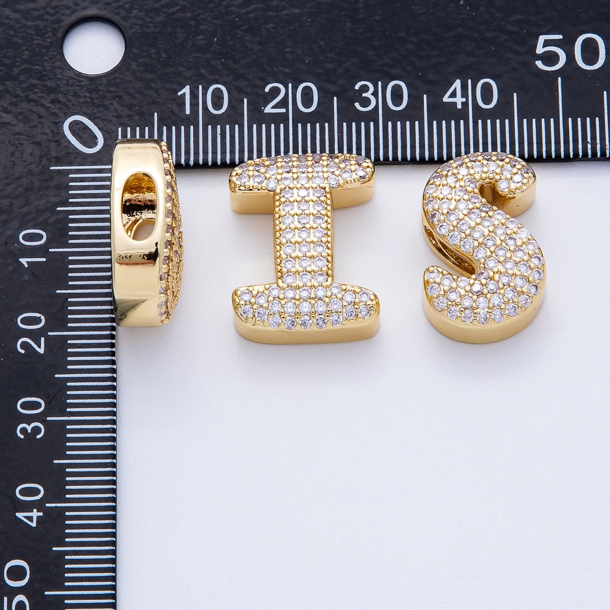 16K Gold Filled 21mm Chubby Micro Paved CZ Initial Letter A-Z Alphabet Personalized Bead for Cord Jewelry | Beads-00167 - Beads-00192