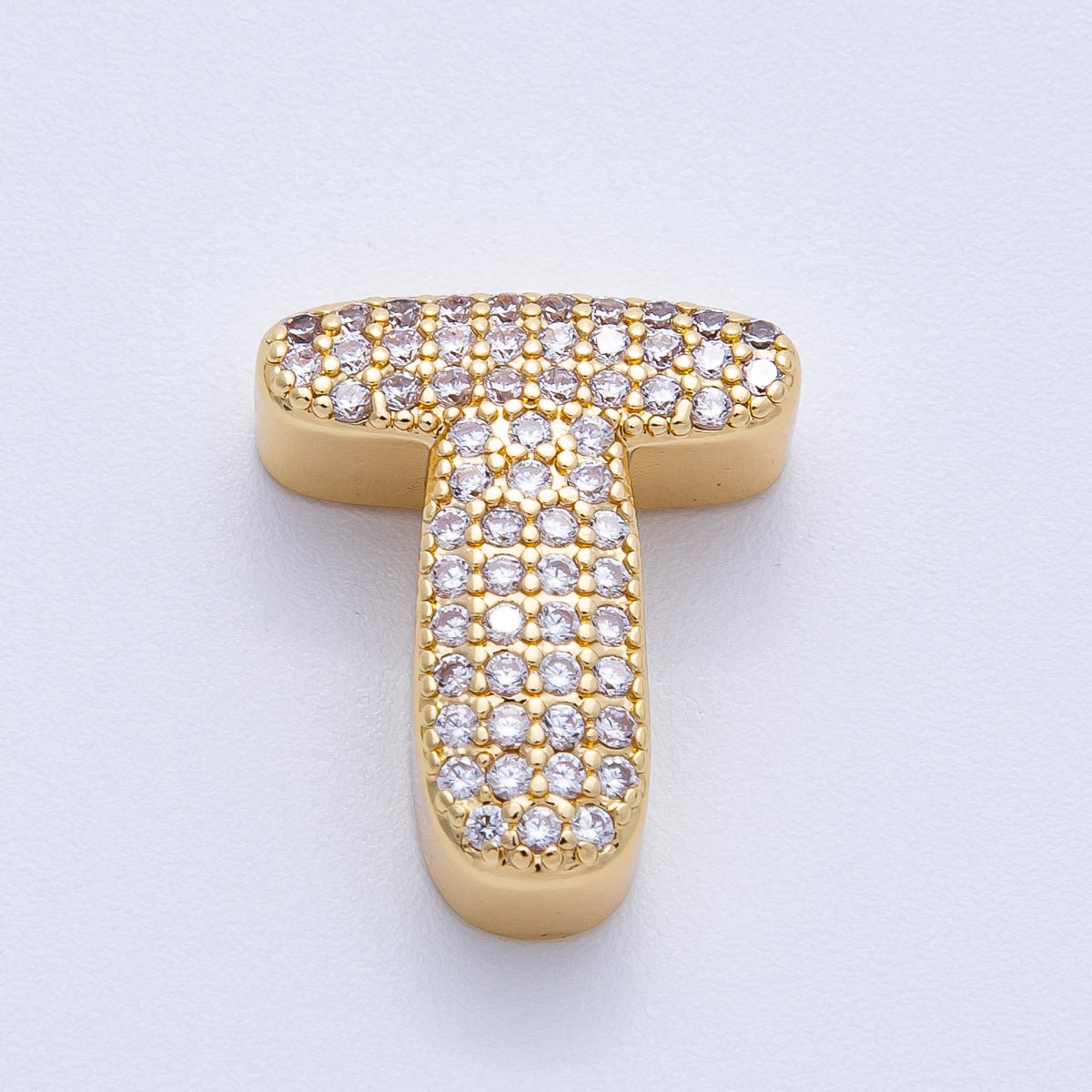 16K Gold Filled 21mm Chubby Micro Paved CZ Initial Letter A-Z Alphabet Personalized Bead for Cord Jewelry | Beads-00167 - Beads-00192