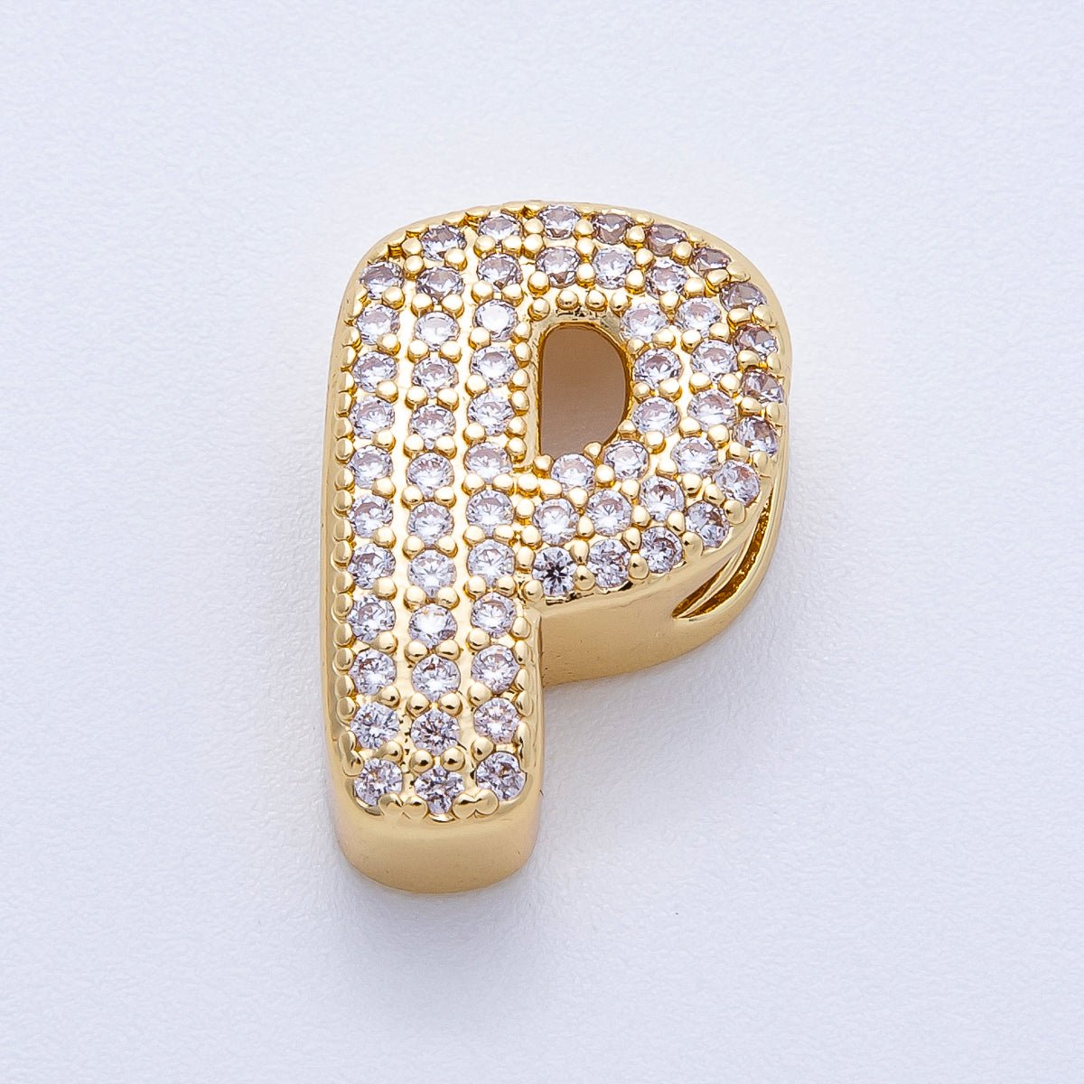 16K Gold Filled 21mm Chubby Micro Paved CZ Initial Letter A-Z Alphabet Personalized Bead for Cord Jewelry | Beads-00167 - Beads-00192