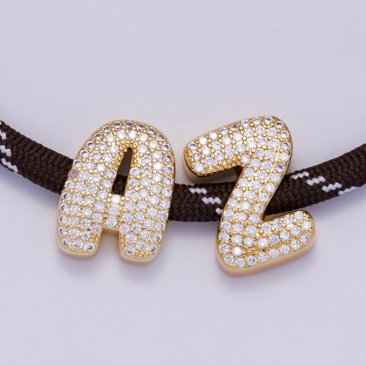 16K Gold Filled 21mm Chubby Micro Paved CZ Initial Letter A-Z Alphabet Personalized Bead for Cord Jewelry | Beads-00167 - Beads-00192