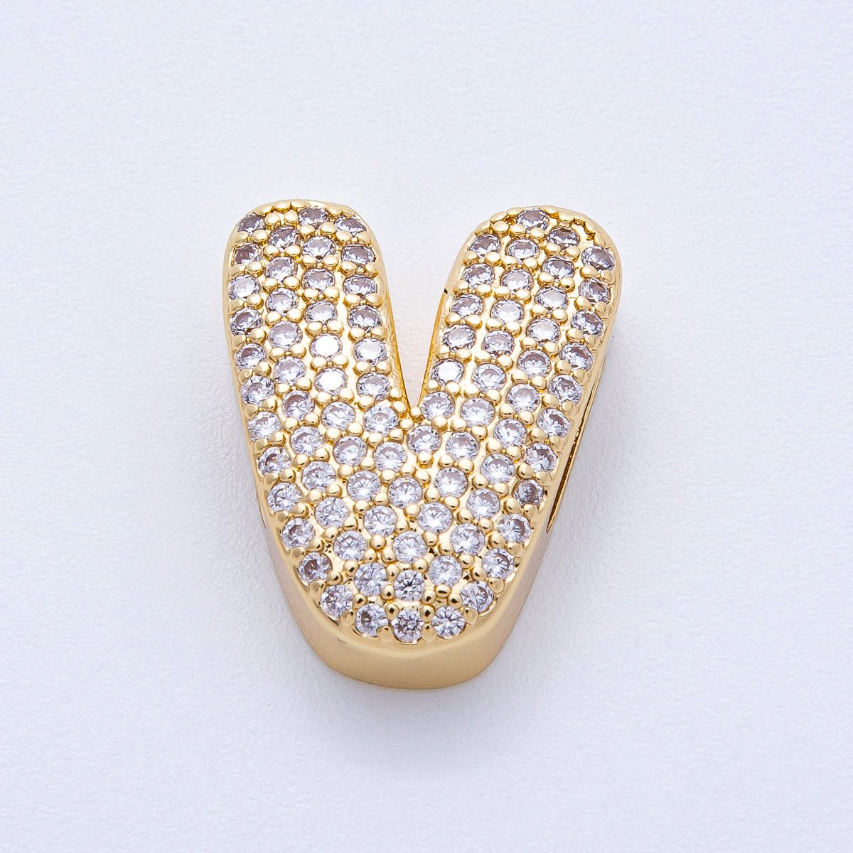16K Gold Filled 21mm Chubby Micro Paved CZ Initial Letter A-Z Alphabet Personalized Bead for Cord Jewelry | Beads-00167 - Beads-00192