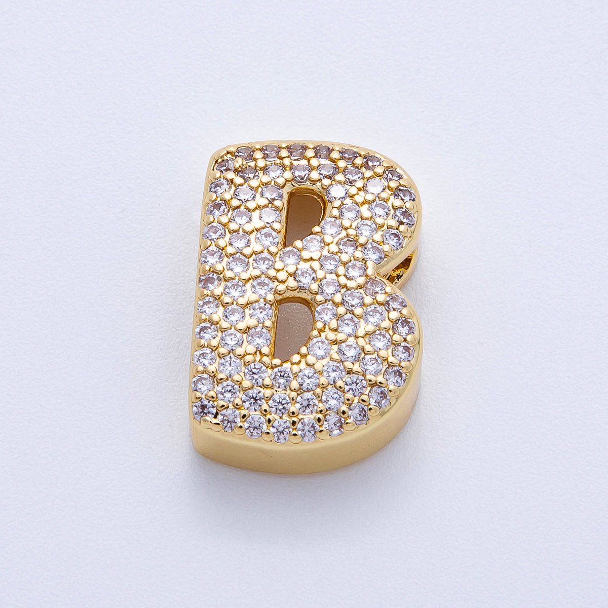 16K Gold Filled 21mm Chubby Micro Paved CZ Initial Letter A-Z Alphabet Personalized Bead for Cord Jewelry | Beads-00167 - Beads-00192