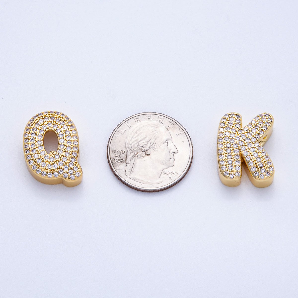 16K Gold Filled 21mm Chubby Micro Paved CZ Initial Letter A-Z Alphabet Personalized Bead for Cord Jewelry | Beads-00167 - Beads-00192