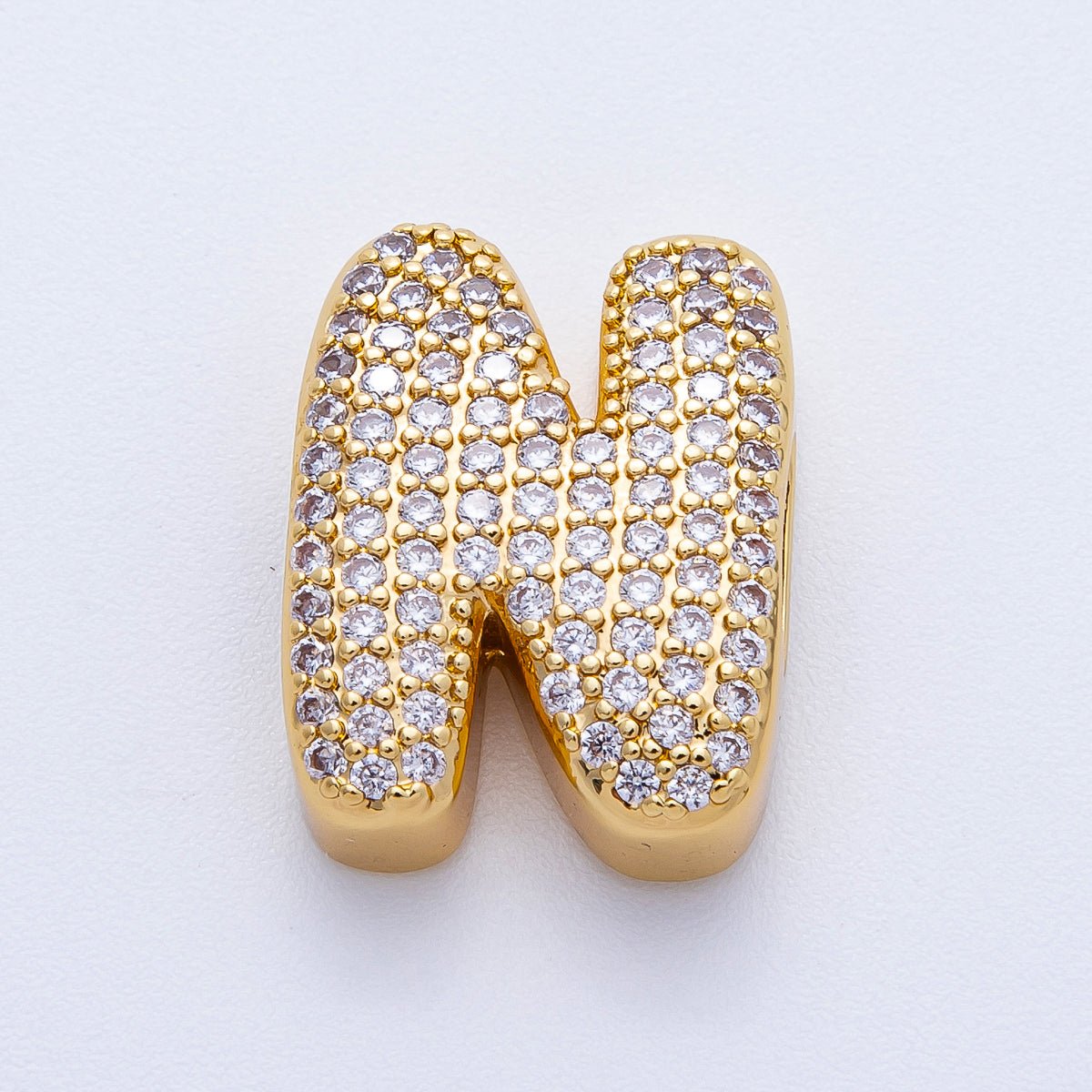 16K Gold Filled 21mm Chubby Micro Paved CZ Initial Letter A-Z Alphabet Personalized Bead for Cord Jewelry | Beads-00167 - Beads-00192