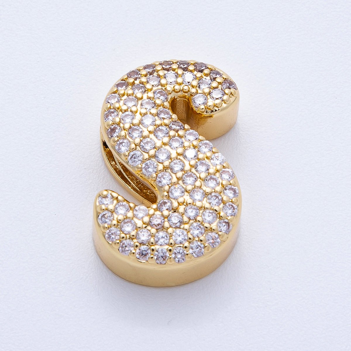 16K Gold Filled 21mm Chubby Micro Paved CZ Initial Letter A-Z Alphabet Personalized Bead for Cord Jewelry | Beads-00167 - Beads-00192