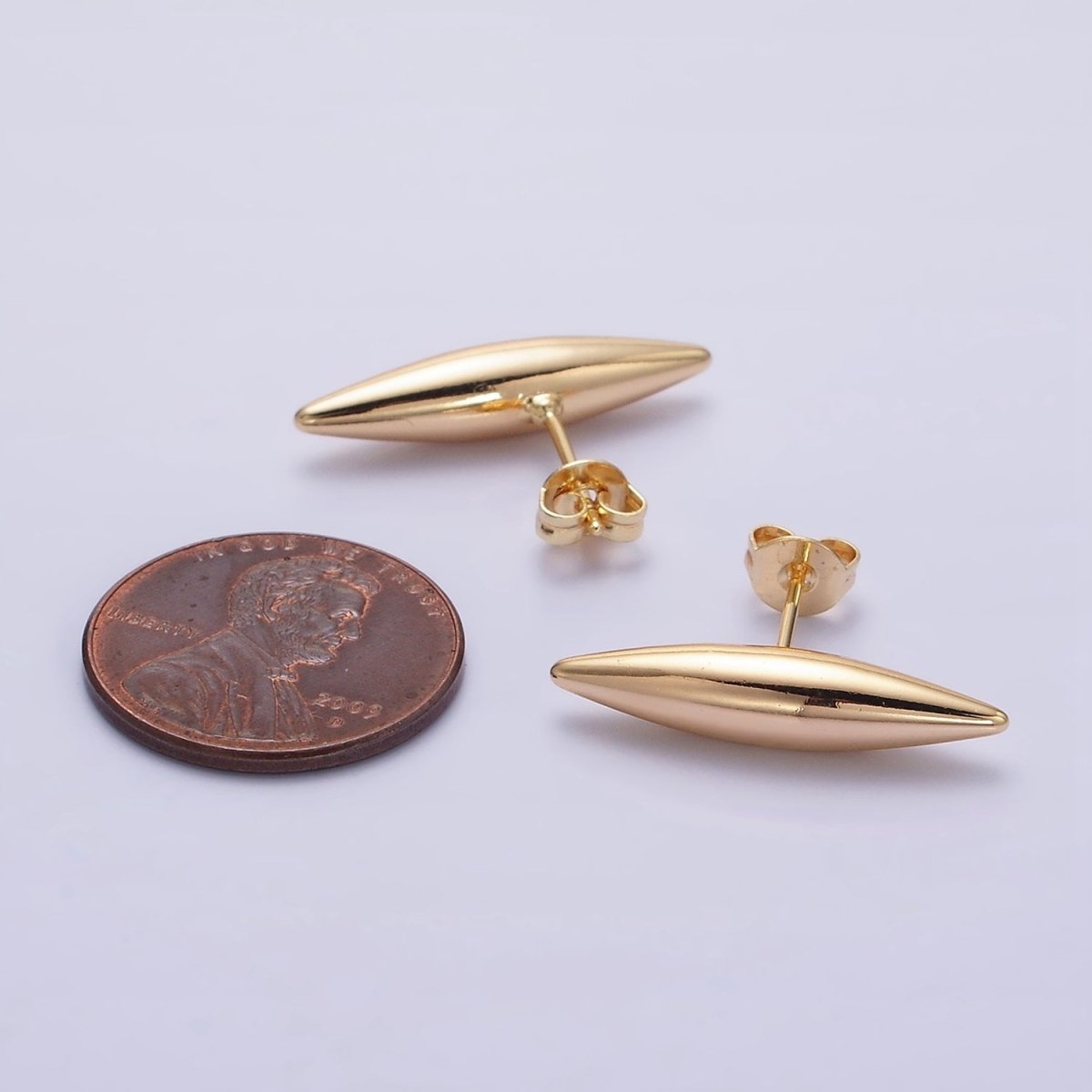 16K Gold Filled 22.5mm Sphere Geometric Bar Stud Earrings | AD-423