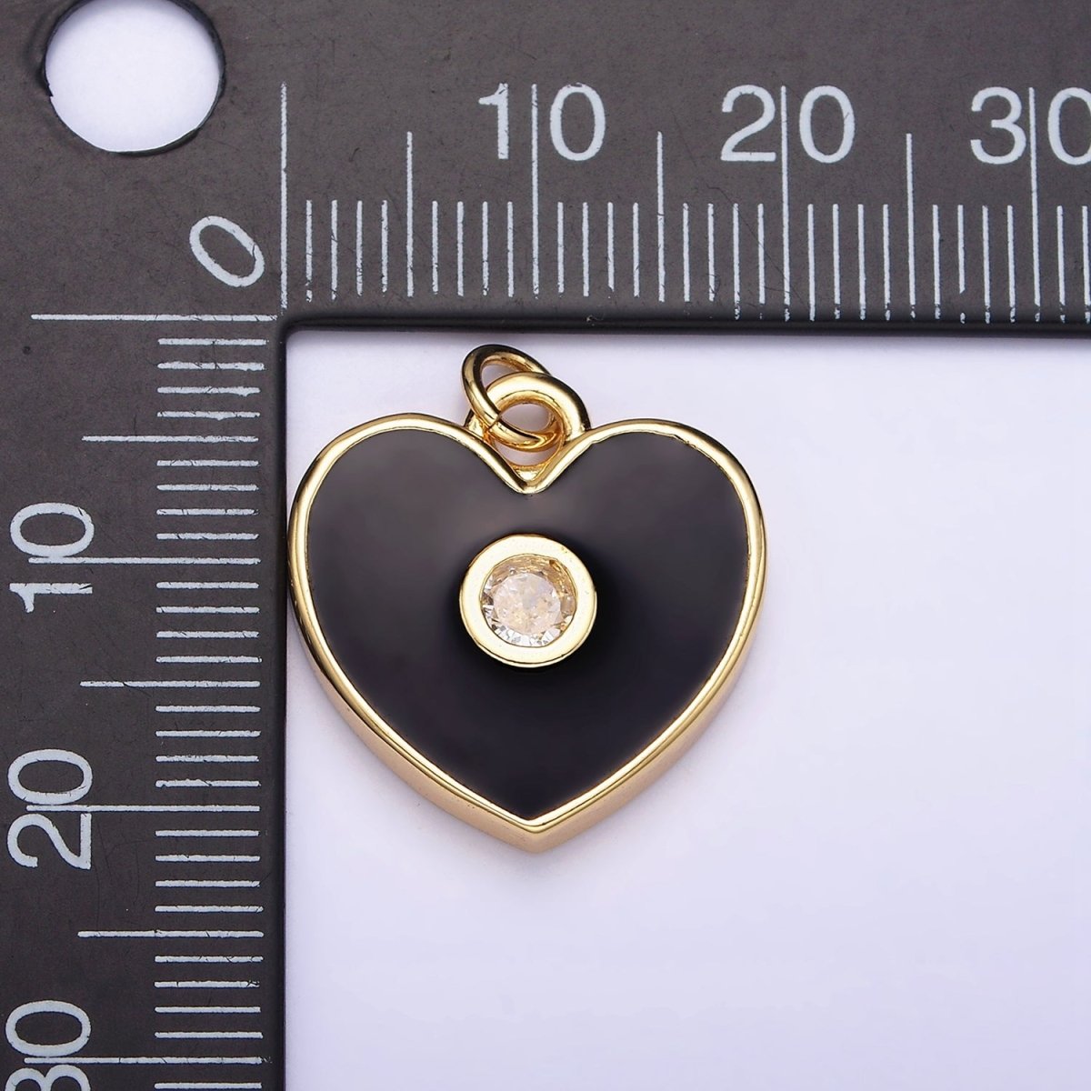 16K Gold Filled 22mm Mini Black Enamel CZ Heart Add-On Charm | AC1170