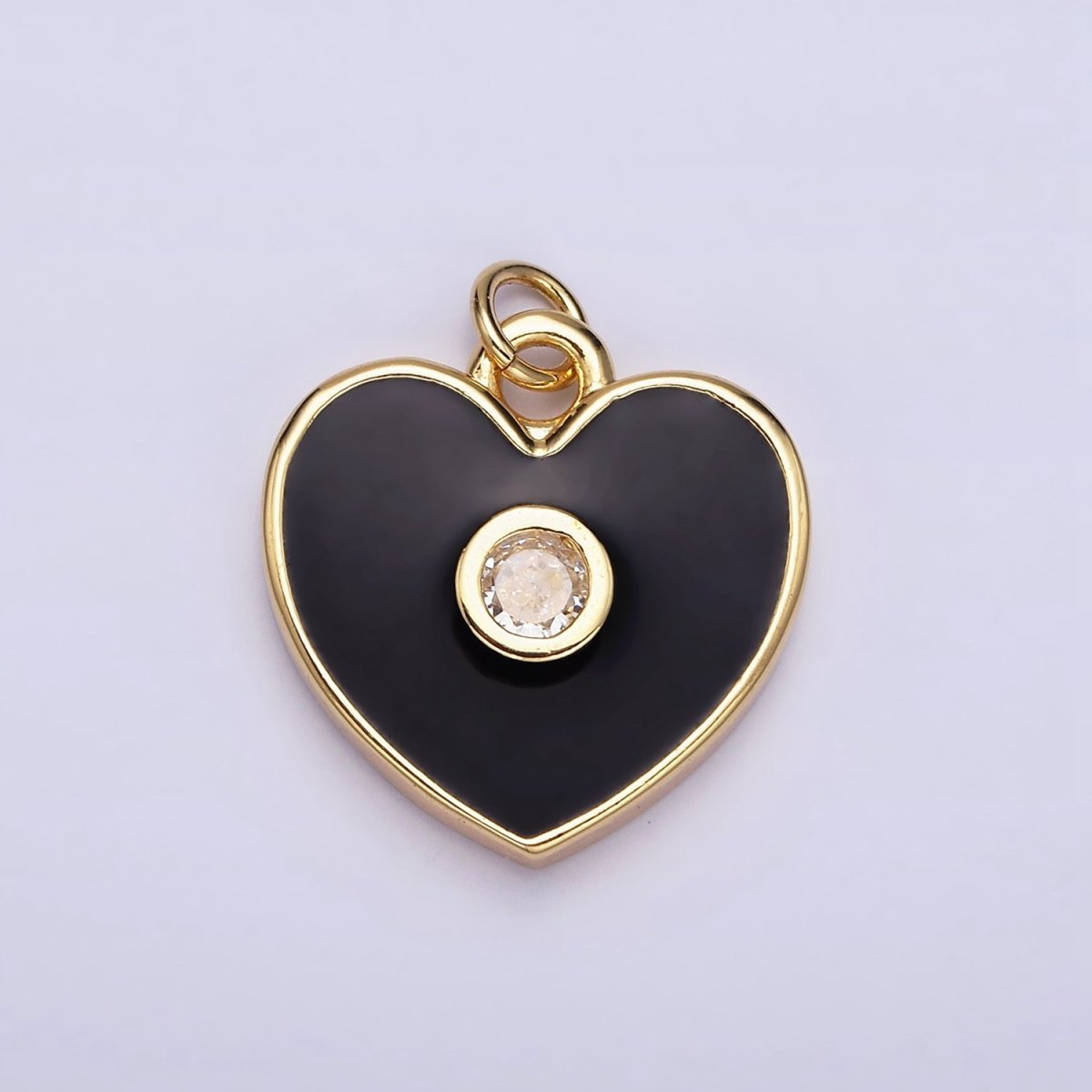 16K Gold Filled 22mm Mini Black Enamel CZ Heart Add-On Charm | AC1170