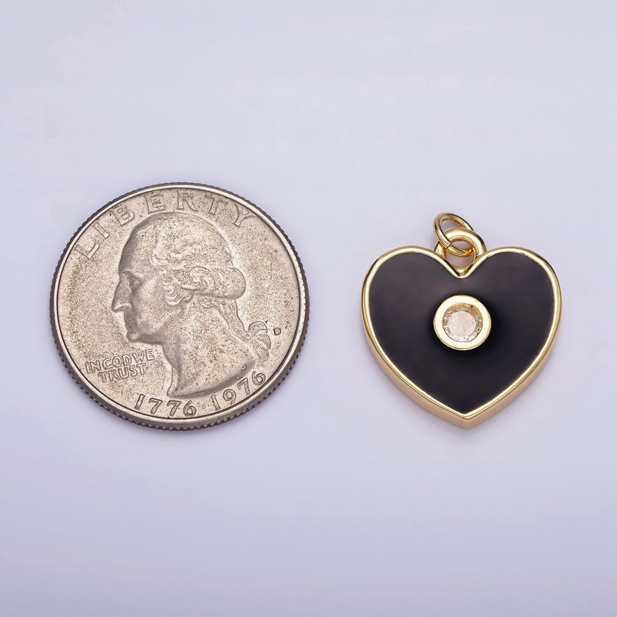 16K Gold Filled 22mm Mini Black Enamel CZ Heart Add-On Charm | AC1170