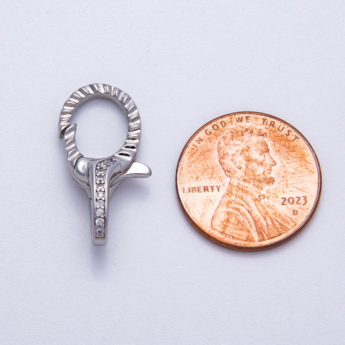16K Gold Filled 23mm Micro Paved CZ Textured Lobster Claw Clasps in Silver & Gold | Findings-00160 Findings-00163
