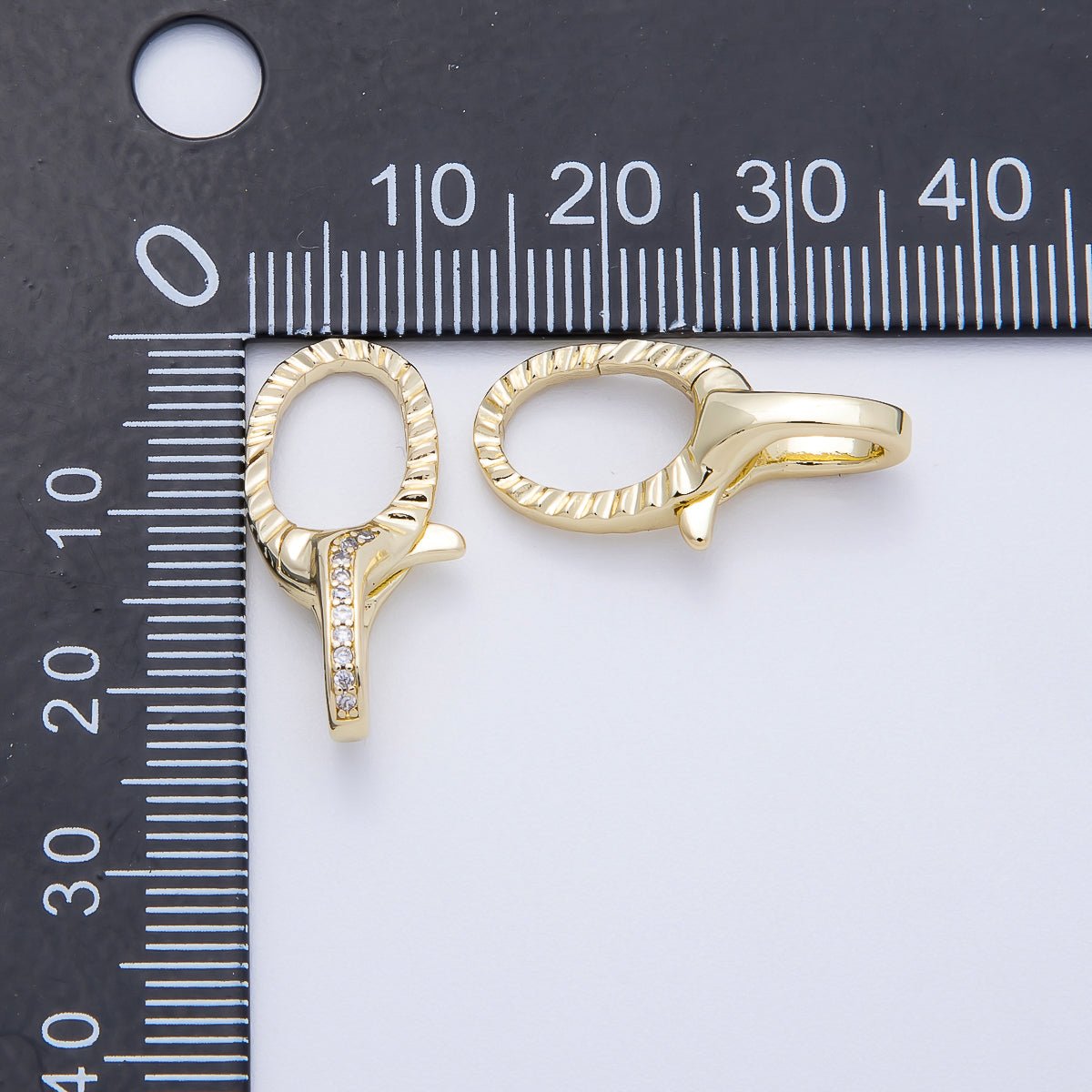 16K Gold Filled 23mm Micro Paved CZ Textured Lobster Claw Clasps in Silver & Gold | Findings-00160 Findings-00163