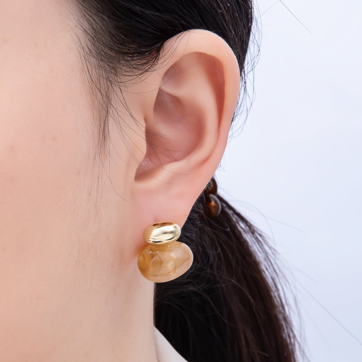16K Gold Filled 24mm Green, Brown, White Resin Oval Drop Stud Earrings | Earrings-00370 ~ Earrings-00373
