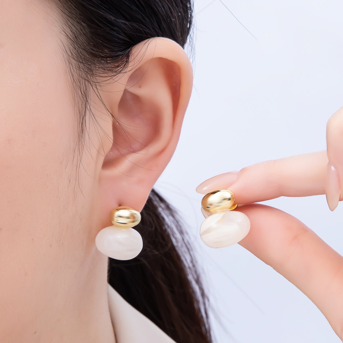 16K Gold Filled 24mm Green, Brown, White Resin Oval Drop Stud Earrings | Earrings-00370 ~ Earrings-00373