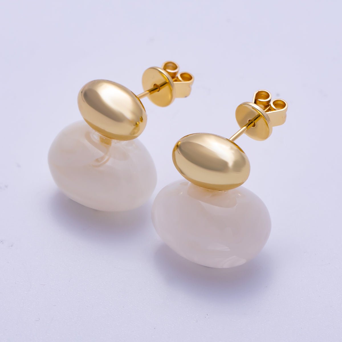 16K Gold Filled 24mm Green, Brown, White Resin Oval Drop Stud Earrings | Earrings-00370 ~ Earrings-00373