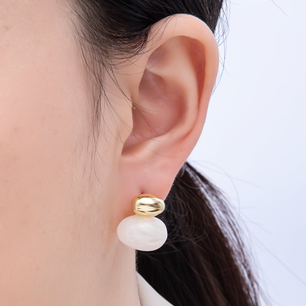 16K Gold Filled 24mm Green, Brown, White Resin Oval Drop Stud Earrings | Earrings-00370 ~ Earrings-00373