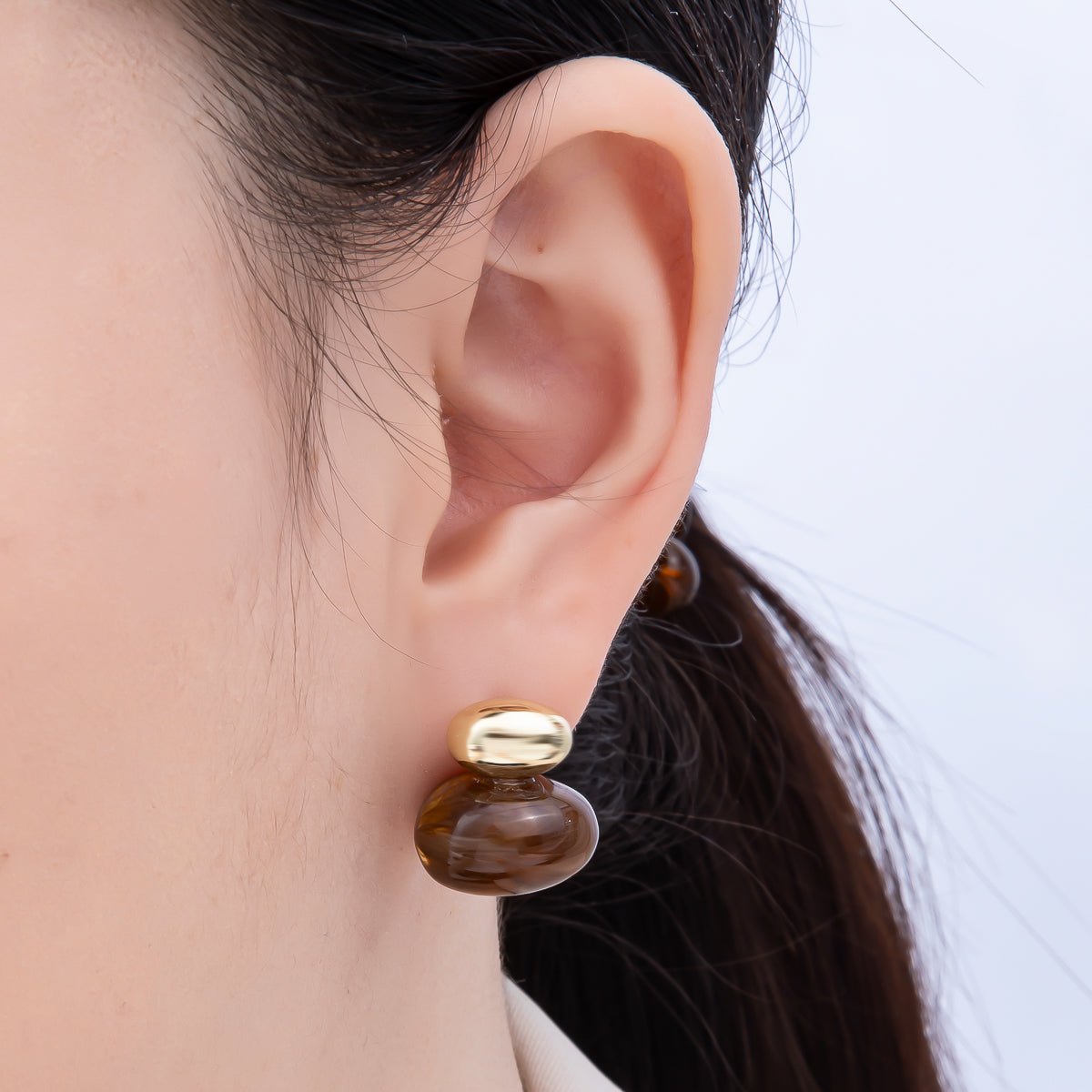 16K Gold Filled 24mm Green, Brown, White Resin Oval Drop Stud Earrings | Earrings-00370 ~ Earrings-00373
