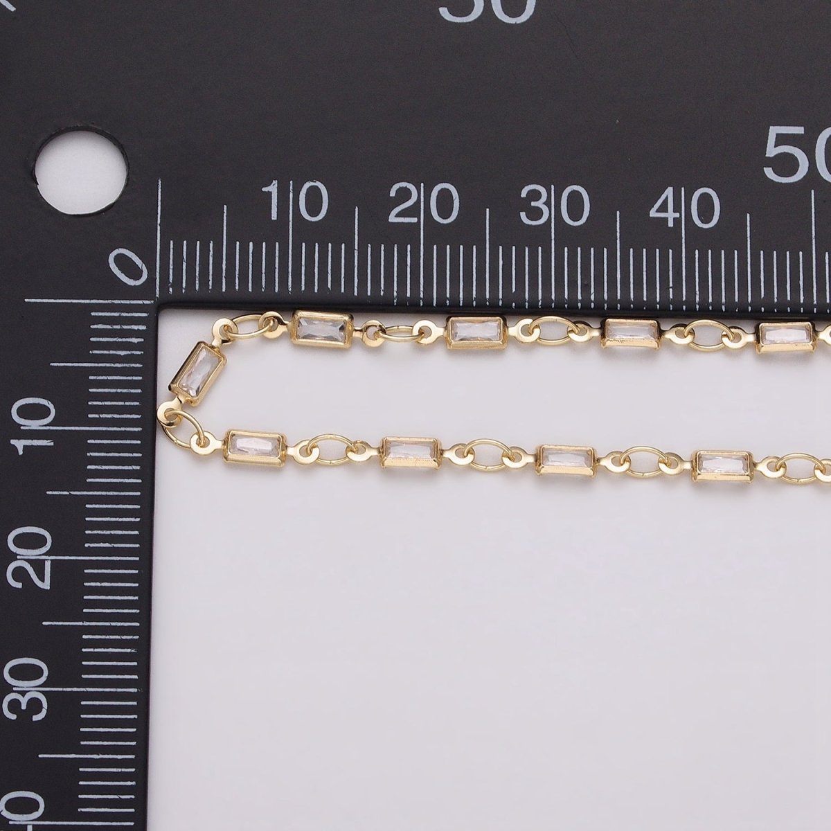 16K Gold Filled 2.5mm CZ Clear Baguette Cable Link Designed Unfinished Chain in Gold & Silver | ROLL-1340 ROLL-1375 Clearance Pricing