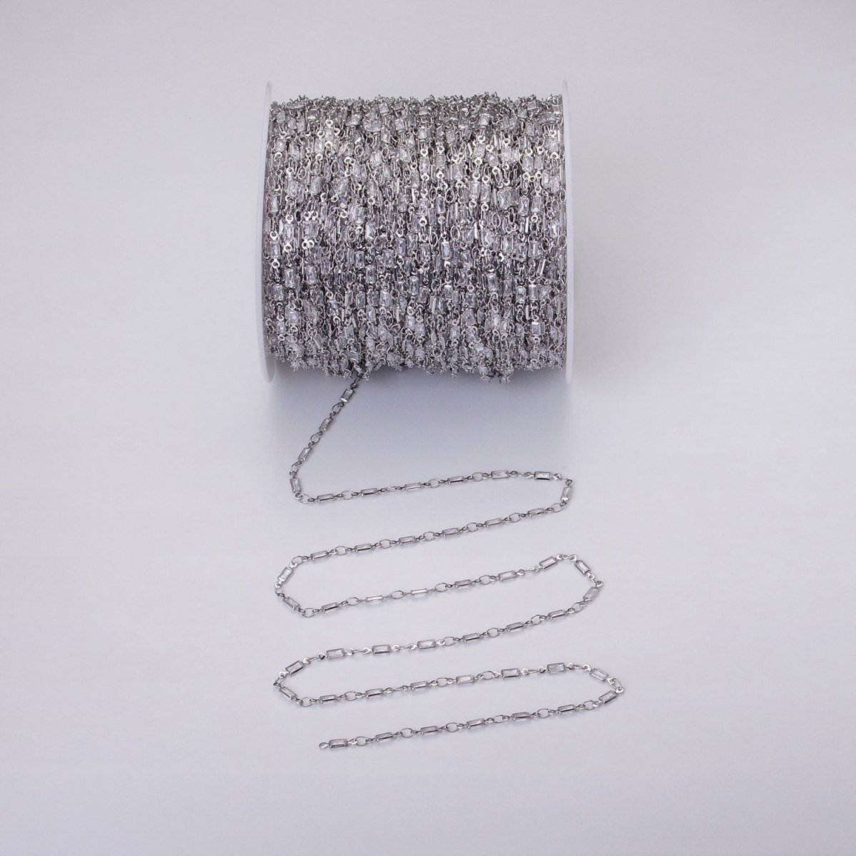 16K Gold Filled 2.5mm CZ Clear Baguette Cable Link Designed Unfinished Chain in Gold & Silver | ROLL-1340 ROLL-1375 Clearance Pricing