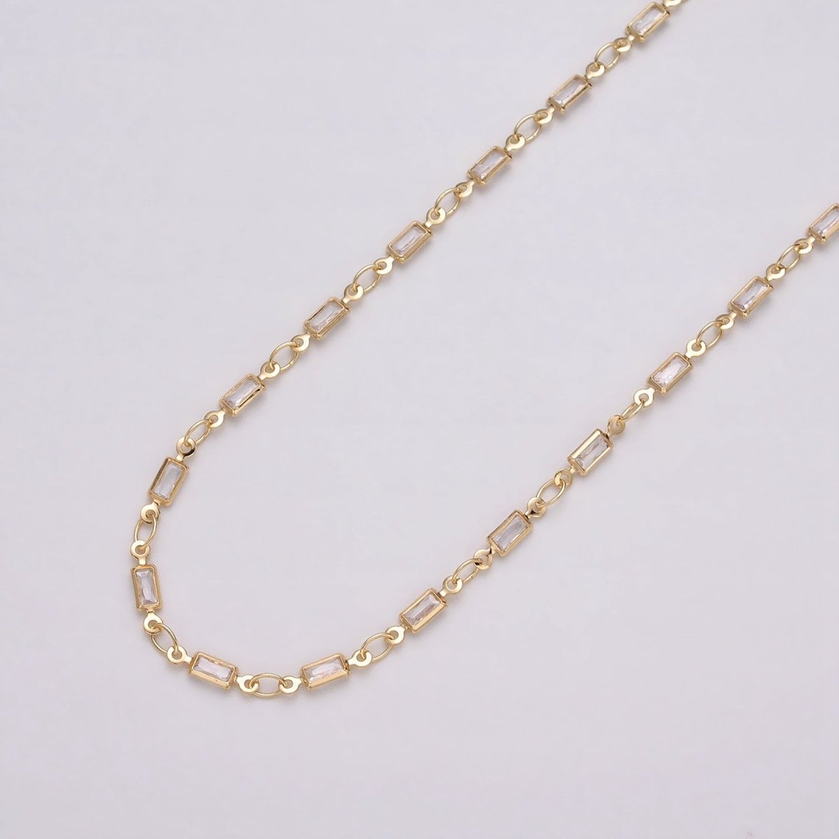 16K Gold Filled 2.5mm CZ Clear Baguette Cable Link Designed Unfinished Chain in Gold & Silver | ROLL-1340 ROLL-1375 Clearance Pricing