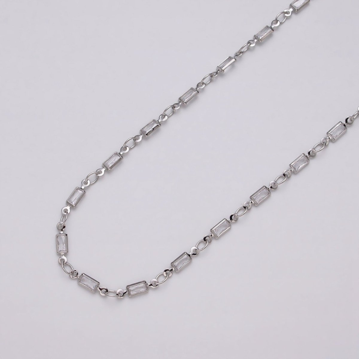 16K Gold Filled 2.5mm CZ Clear Baguette Cable Link Designed Unfinished Chain in Gold & Silver | ROLL-1340 ROLL-1375 Clearance Pricing