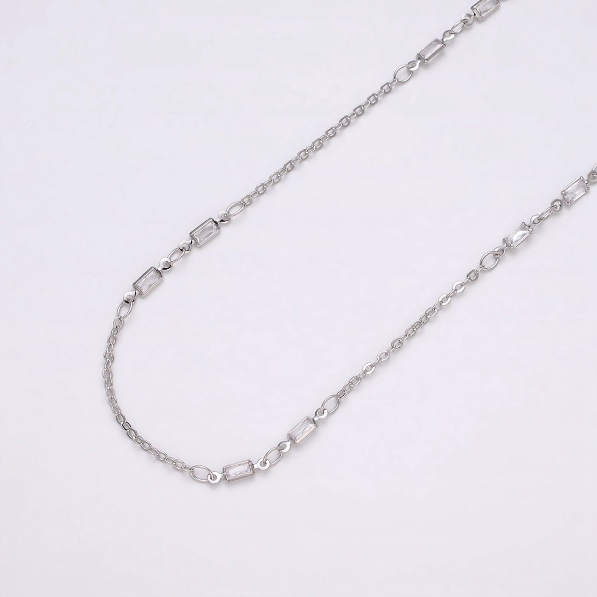 16K Gold Filled 2.5mm CZ Double Clear Baguette Cable Link Unfinished Chain in Gold & Silver | ROLL-1333 ROLL-1334