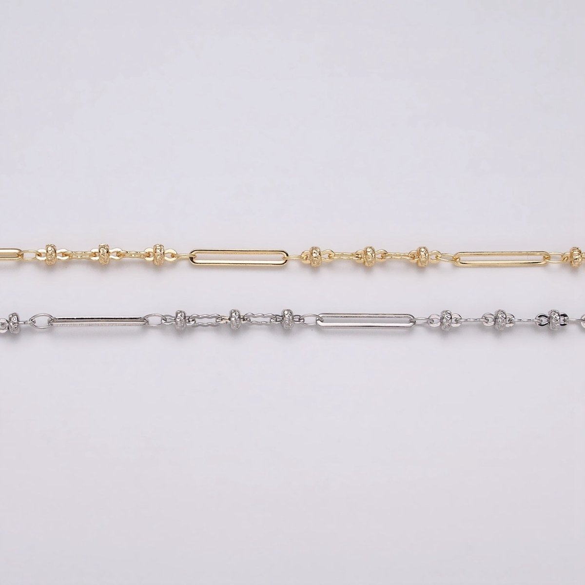 16K Gold Filled 2.5mm Designed Triple Satellite Rhondele Paperclip Link Unfinished Chain in Gold & Silver | ROLL-1331 ROLL-1332 Clearance Pricing