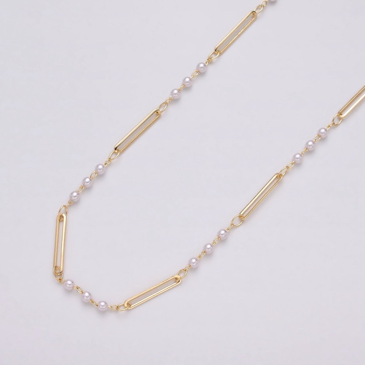 16K Gold Filled 2.5mm Designed Triple Synthetic Pearl Paperclip Link Unfinished Chain in Gold & Silver | ROLL-1335 ROLL-1336
