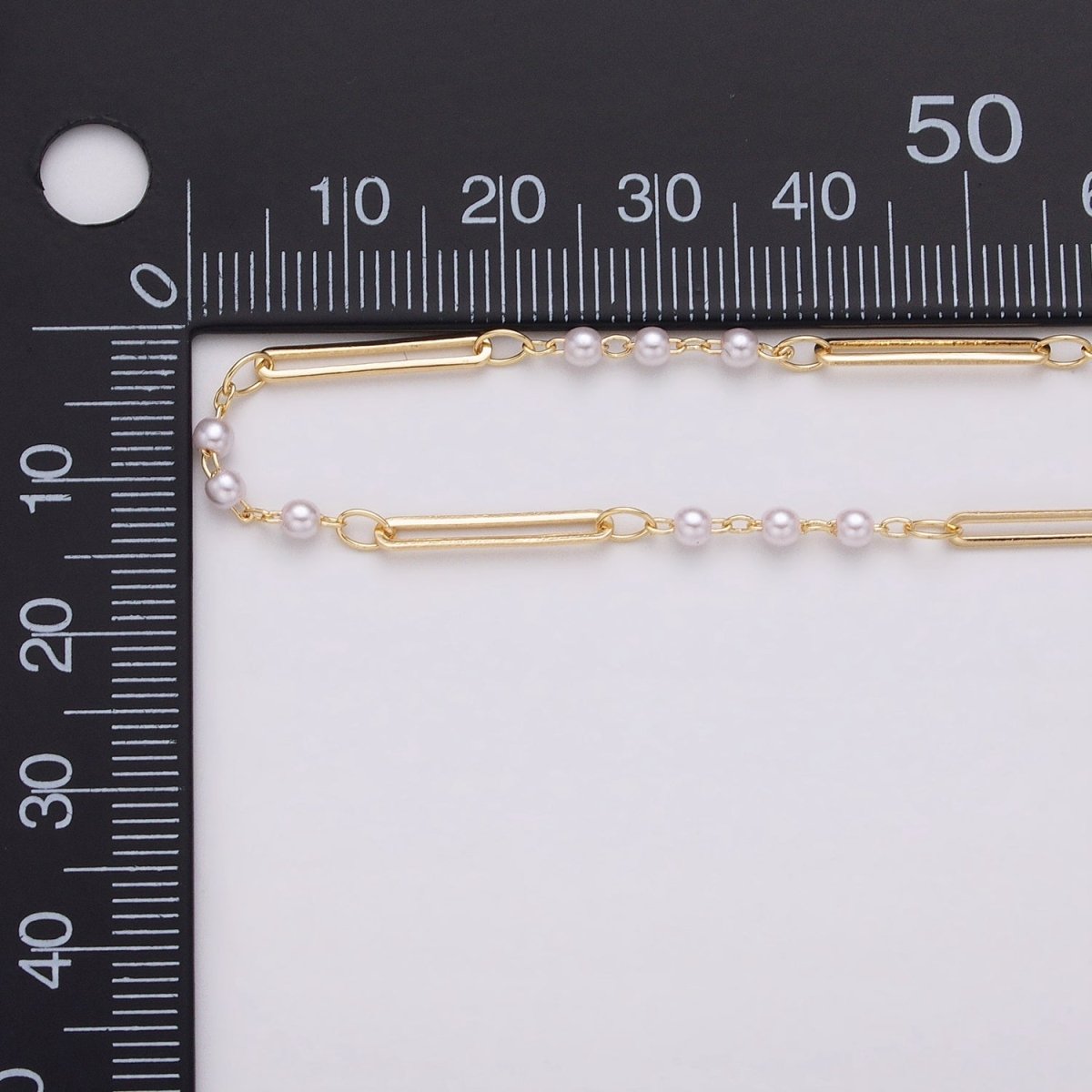 16K Gold Filled 2.5mm Designed Triple Synthetic Pearl Paperclip Link Unfinished Chain in Gold & Silver | ROLL-1335 ROLL-1336