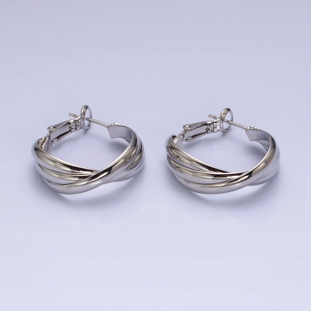 16K Gold Filled 25mm Triple Flat Bar Band X Hinge Hoop Earrings in Gold & Silver | AD1291 AD1292
