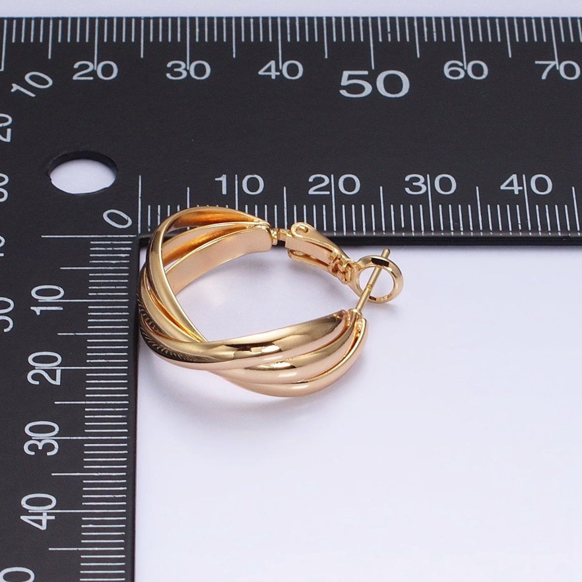 16K Gold Filled 25mm Triple Flat Bar Band X Hinge Hoop Earrings in Gold & Silver | AD1291 AD1292
