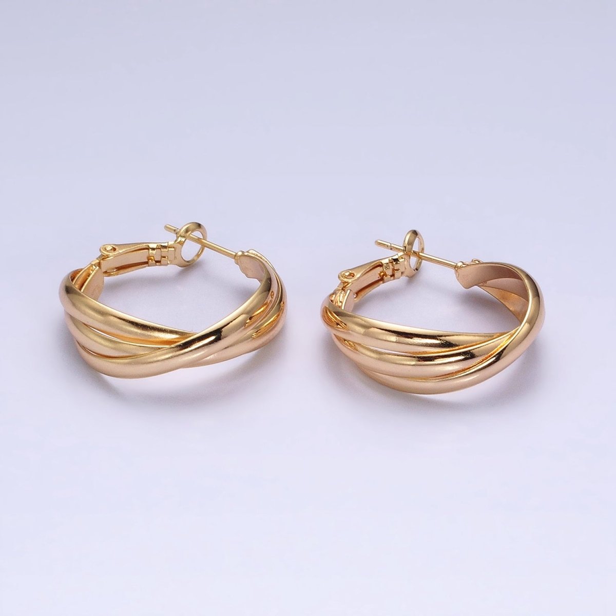 16K Gold Filled 25mm Triple Flat Bar Band X Hinge Hoop Earrings in Gold & Silver | AD1291 AD1292